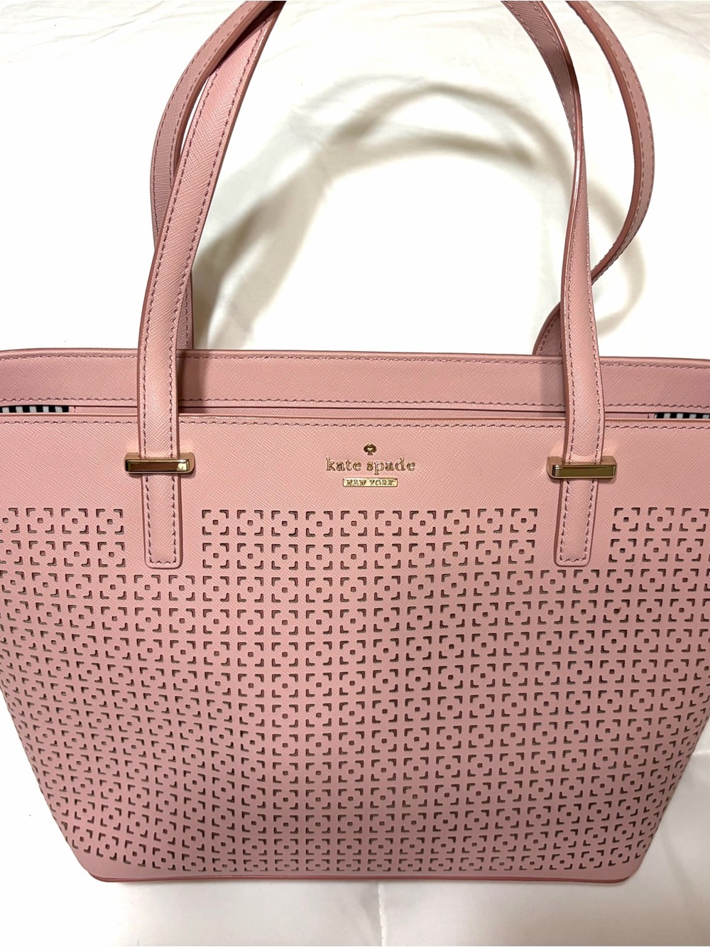 kate spade Pink Perforated Leather Tote with Gold Hardware
